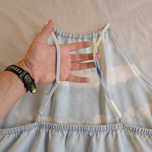 Anthropologie Cloth & Stone Tie-Dye Swing Mini Dress Cloud Blue & White - Picture 8 of 13